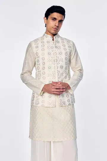 Rahul Mishra Bandi gilet brodé géométrique ivoire