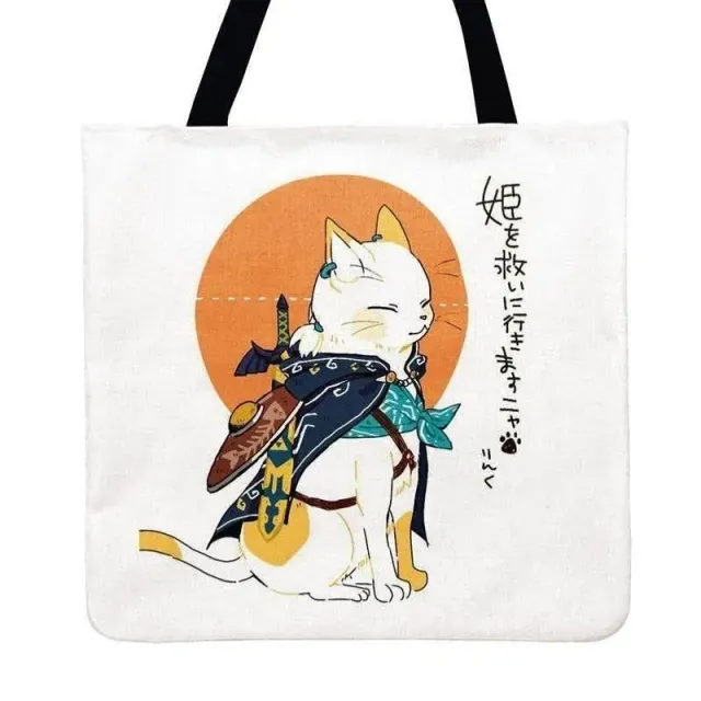 Japon style Tote Bag Chat Japonais sac fourre-tout en lin
