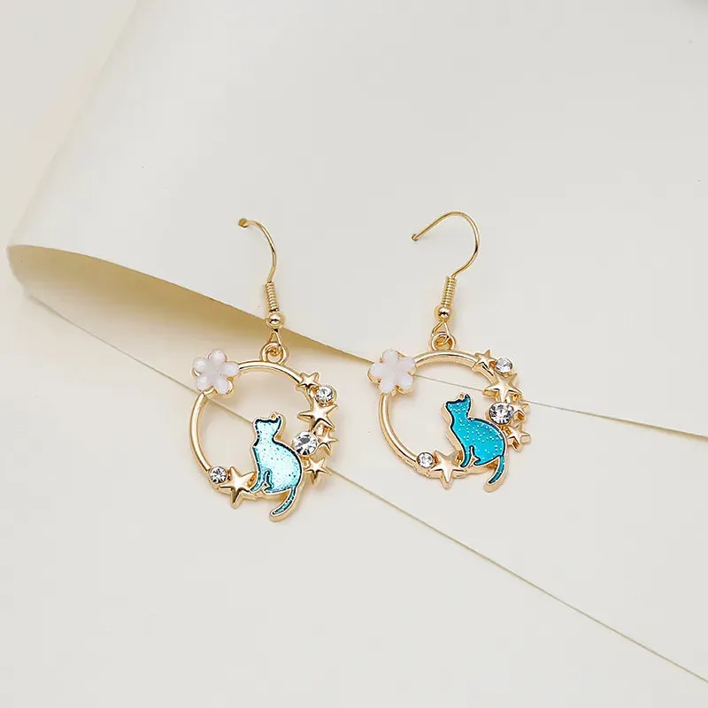 Esprit du Japon boucles d'oreilles chat étoilé métal doré