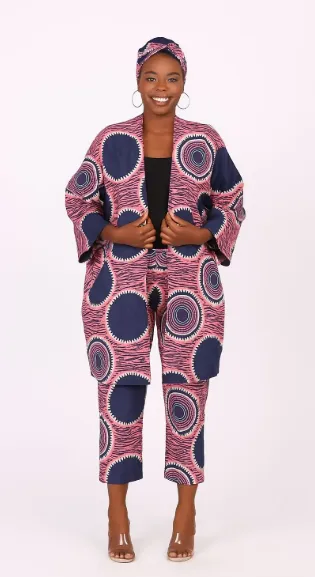 KAVAZI Long Kimono And Pant And Head Wrap ensemble 3 pièces
