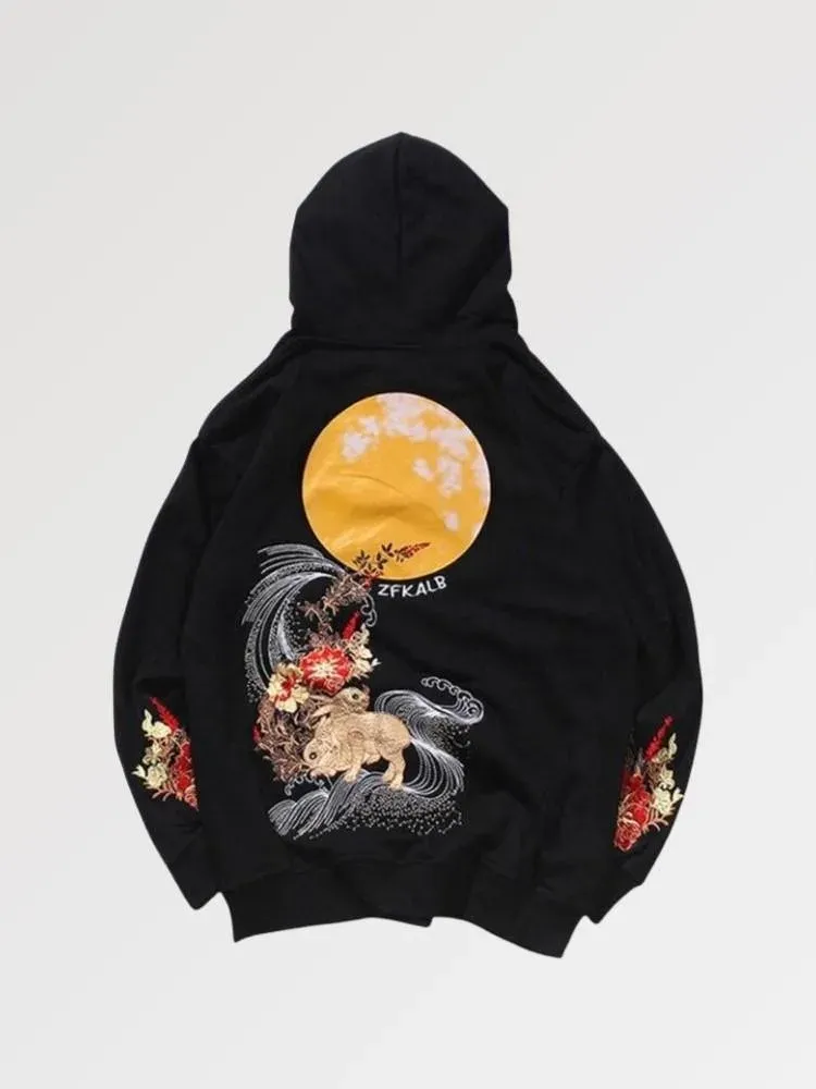 Japon style moonlight sweat motif lune brodé