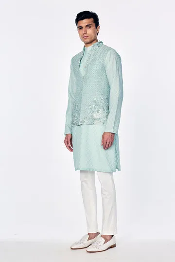 Rahul Mishra Zenith Silk Organza Bandi menthe brodée