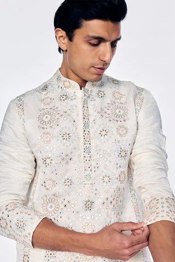 Rahul Mishra kurta en soie à broderie géométrique ivoire