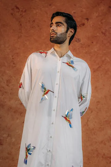 Rahul Mishra Kingfisher Bird chemise brodée main ivoire