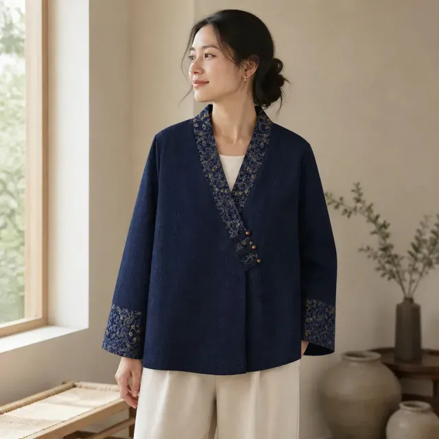 Esprit du Japon Chic veste kimono bleu façon denim