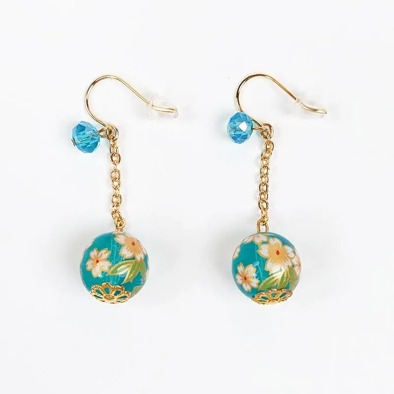 Japon style Boucles d’oreilles japonaises pendantes fleuries