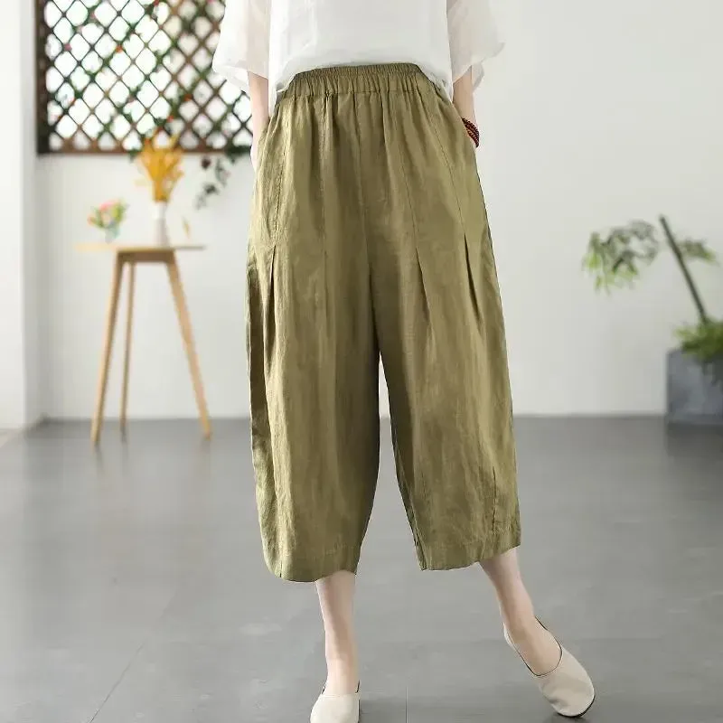 Japon style pantalon toile femme coupe ample