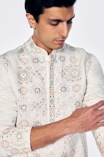 Rahul Mishra kurta en soie à broderie géométrique ivoire