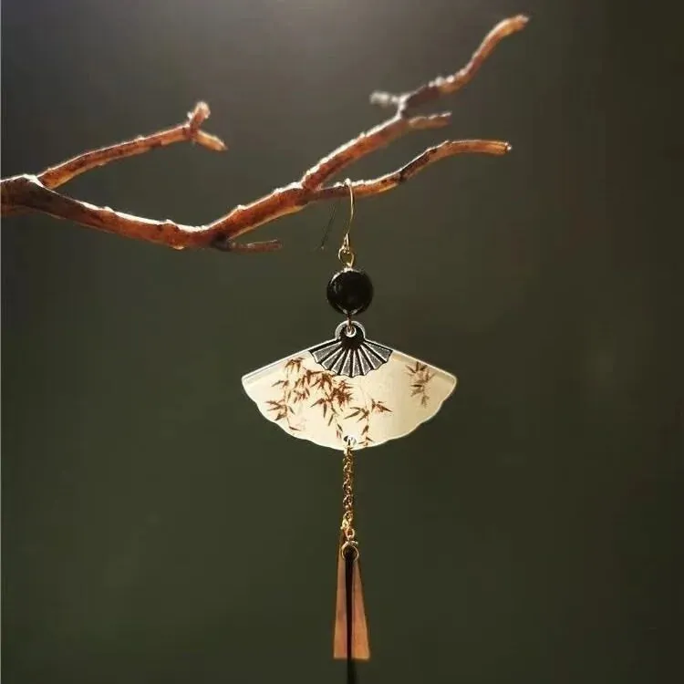 Esprit du Japon éventail boucles d’oreilles bambou doré