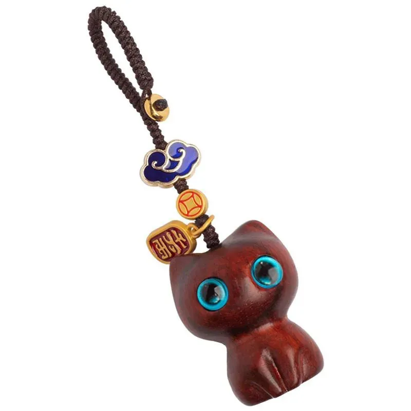 Esprit du Japon maneki-neko porte-clés chat bois sculpté