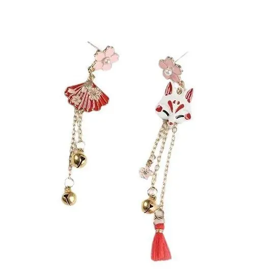 Esprit du Japon boucles d’oreilles renard éventail asymétriques
