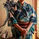 Esprit du Japon Kimono Homme Géométriques Bleutés en satin