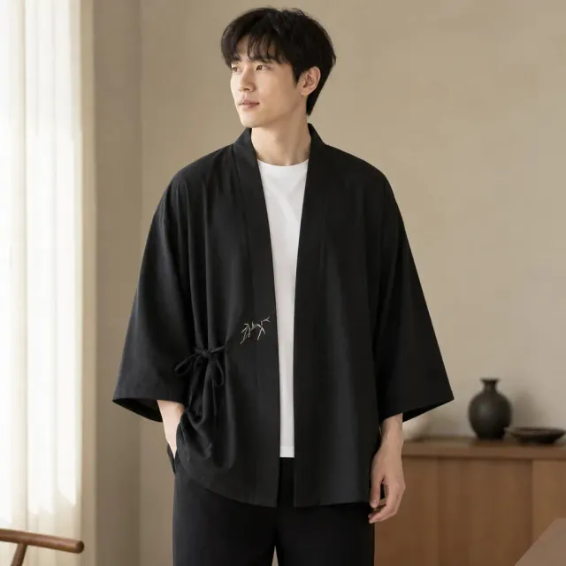 Esprit du Japon veste courte kimono homme brodée bambou