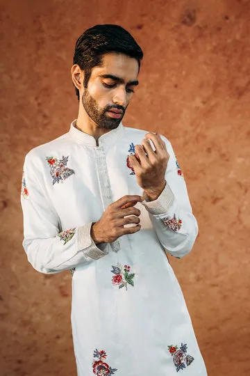 Rahul Mishra Anar Bel kurta satin soie ivoire brodé