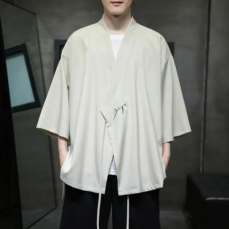 Esprit du Japon veste courte kimono homme brodée bambou