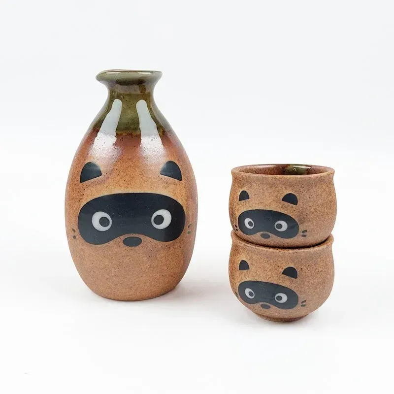 Japon style Tanuki service à saké céramique 3 pièces