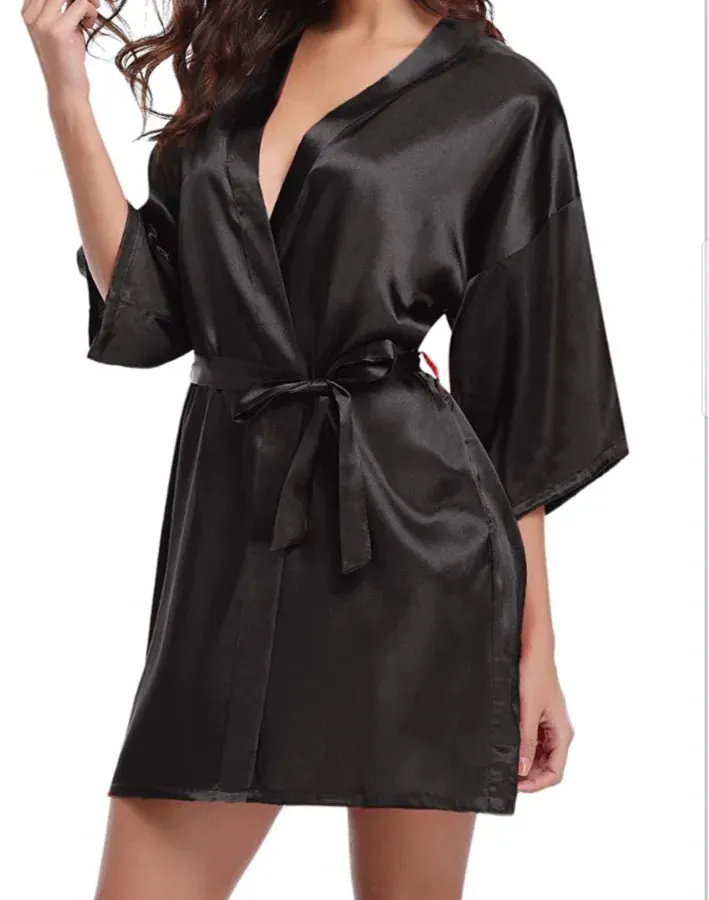 Esprit du Japon peignoir kimono satin femme ceinture nouée