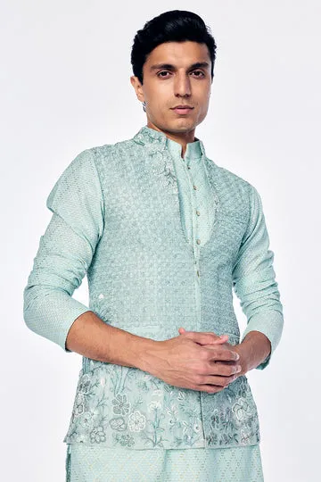 Rahul Mishra Zenith Silk Organza Bandi menthe brodée