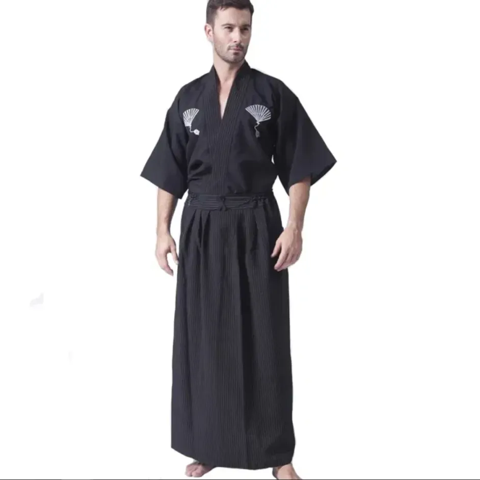 Esprit du Japon Yukata Homme Noir kimono hakama éventail