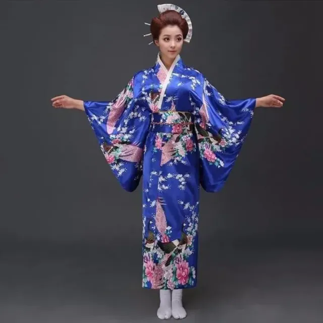 Japon style Gunjou kimono long fleuri bleu