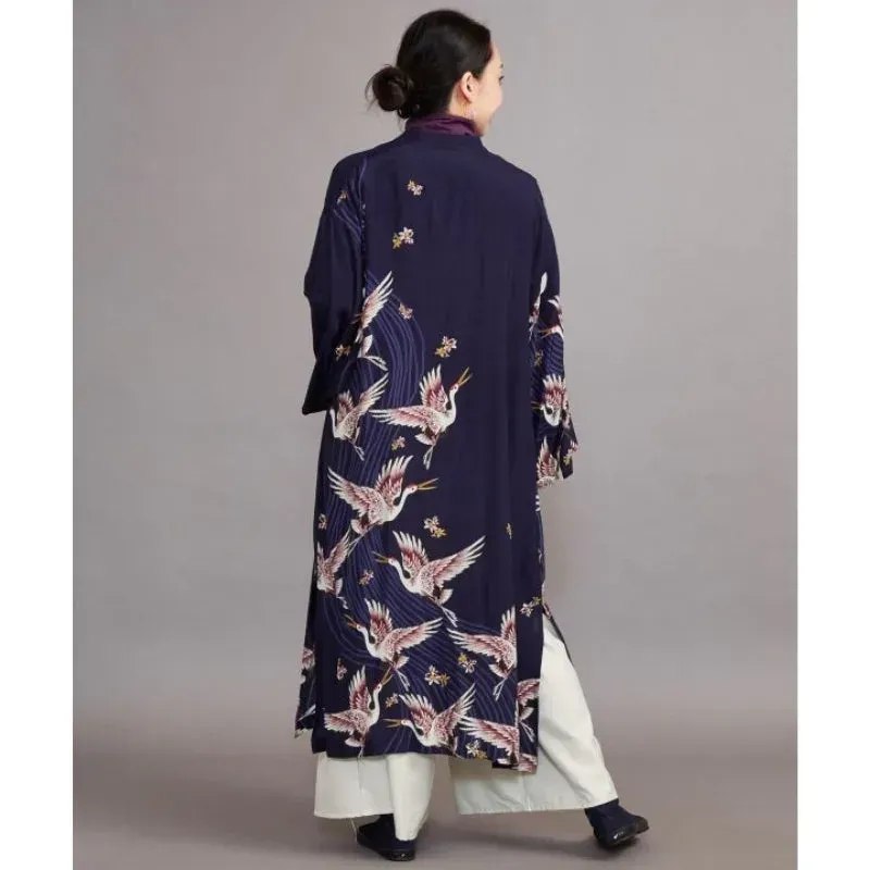 Japon style Kimono Long Femme Grue kimono fluide