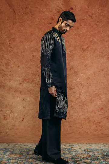Rahul Mishra Jharokha Silk Satin Kurta kurta ivoire en satin de lin