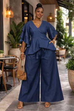 KAVAZI pantalon palazzo denim large