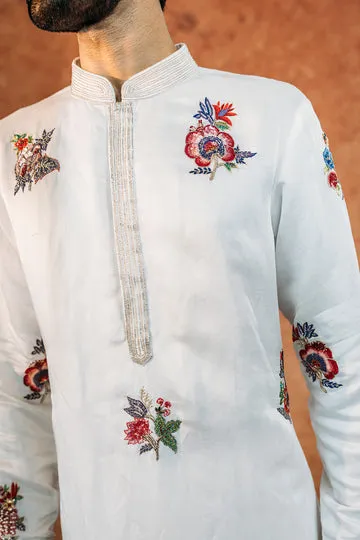 Rahul Mishra Anar Bel kurta satin soie ivoire brodé