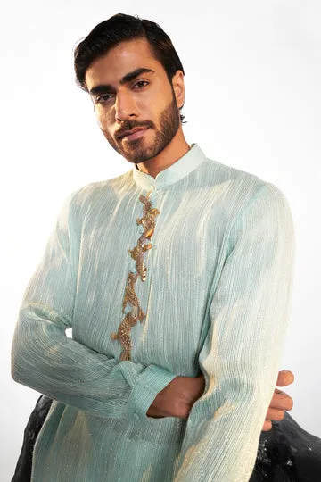Rahul Mishra Cosmos 3D Hand-Embroidered Kurta aqua teal