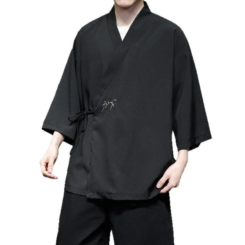 Esprit du Japon veste courte kimono homme brodée bambou