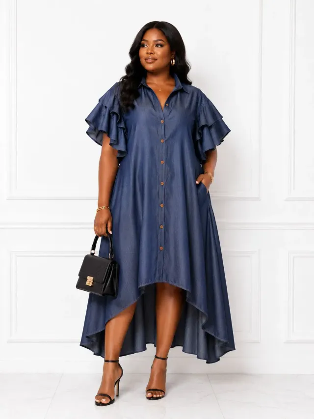 KAVAZI Denim Essence robe chemise jean taille unique + foulard