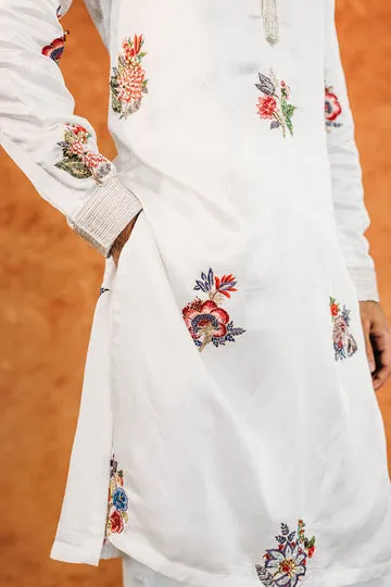 Rahul Mishra Anar Bel kurta satin soie ivoire brodé