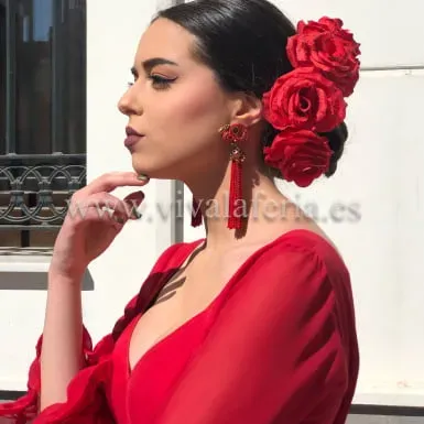 Viva la Feria couronne cheveux 4 roses rouges
