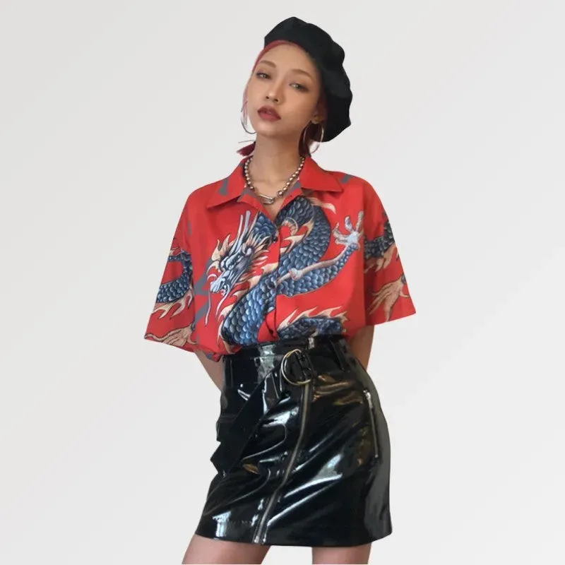 Japon style ryujin chemise japonaise femme dragon