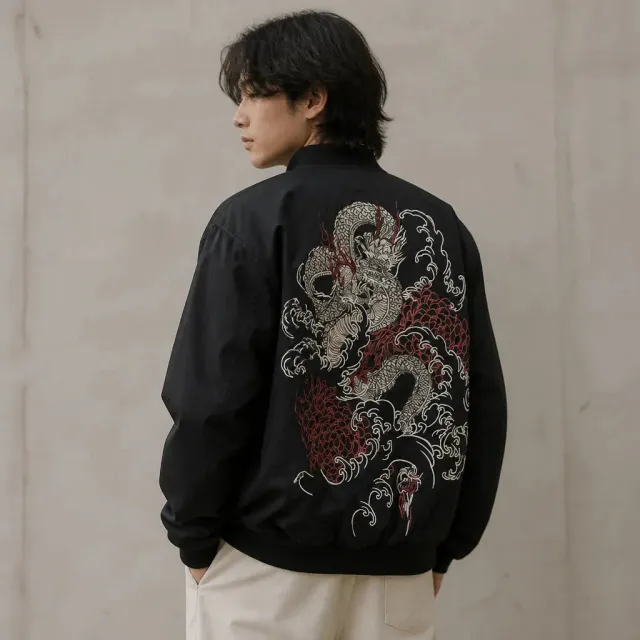 Esprit du Japon Black Dragon blouson sukajan brodé noir