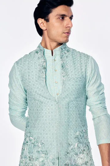 Rahul Mishra Zenith Silk Organza Bandi menthe brodée