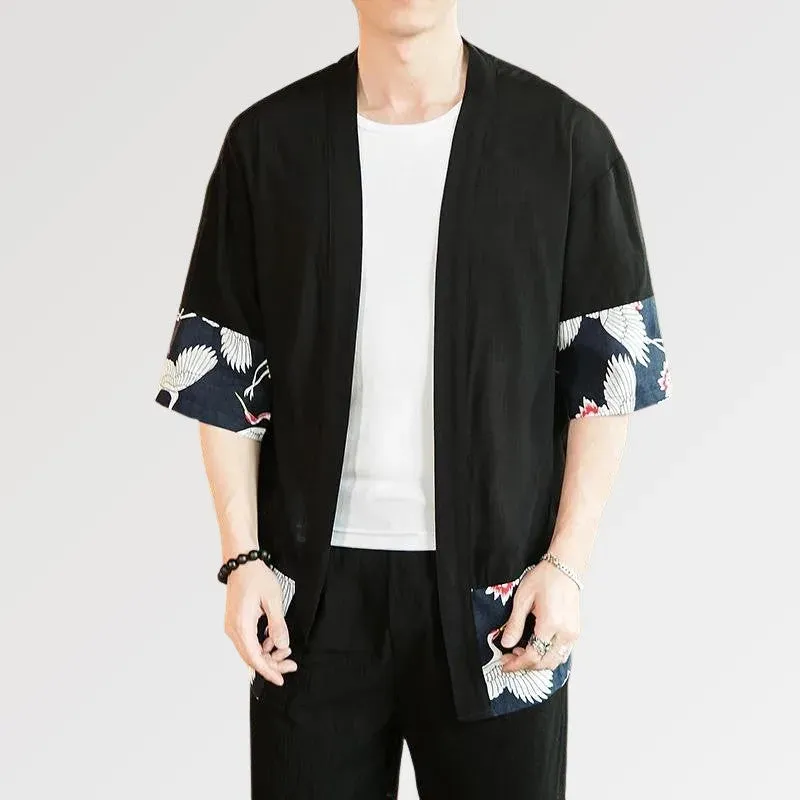 Japon style hisashi kimono cardigan homme grues