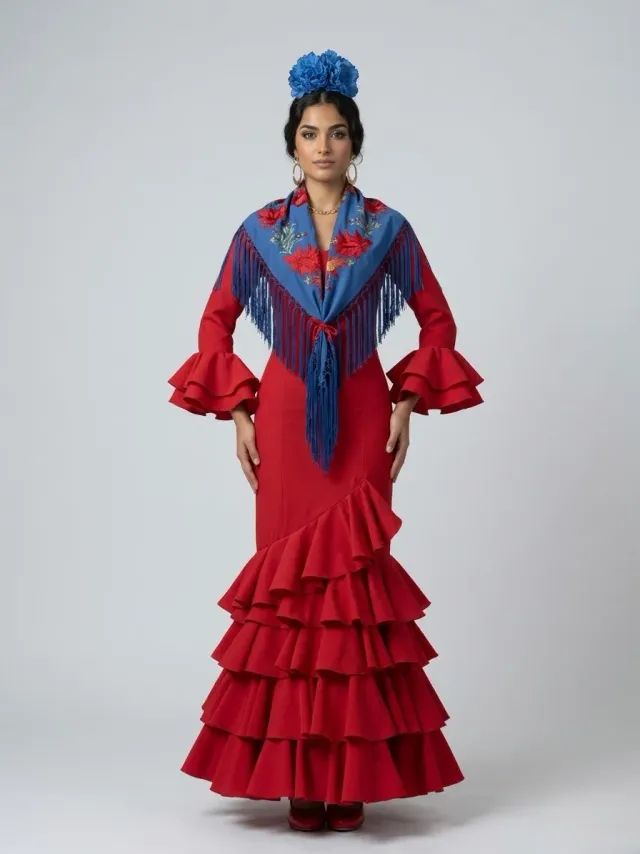 Viva La Feria robe flamenco rouge stretch à volants