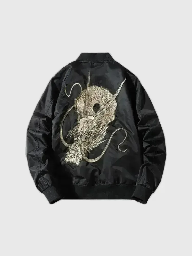 Japon style Kaze No Tsugo bomber broderie dragon