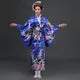 Esprit du Japon paon pivoine kimono satiné bleu roi