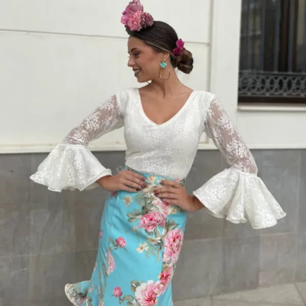 Viva La Feria Doñana blouse flamenca dentelle beige