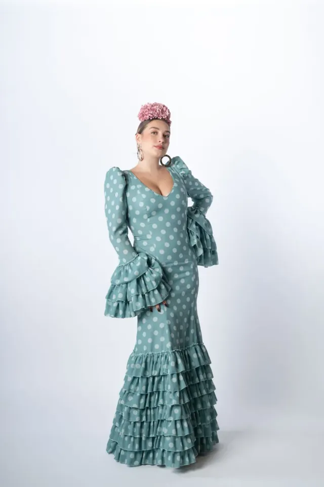 VIVA LA FERIA Romero robe flamenca vert eau à pois