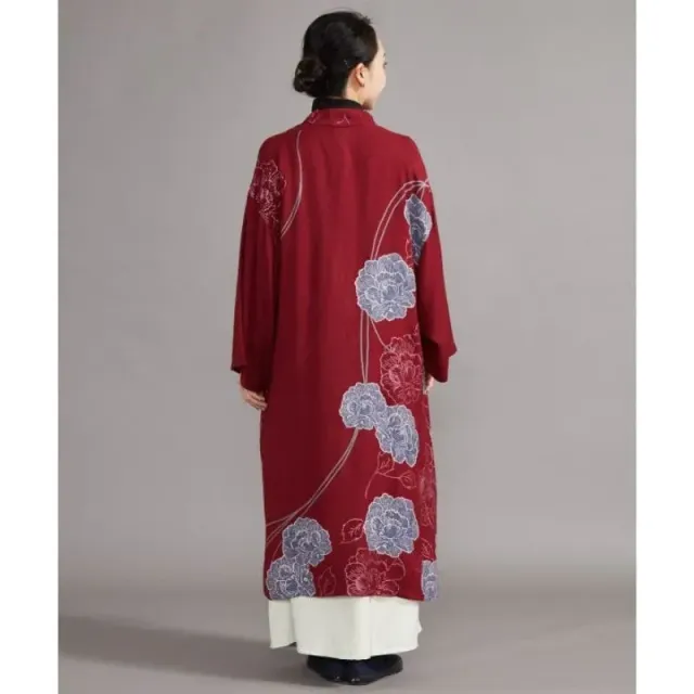 Japon style kimono long rouge veste femme pivoine