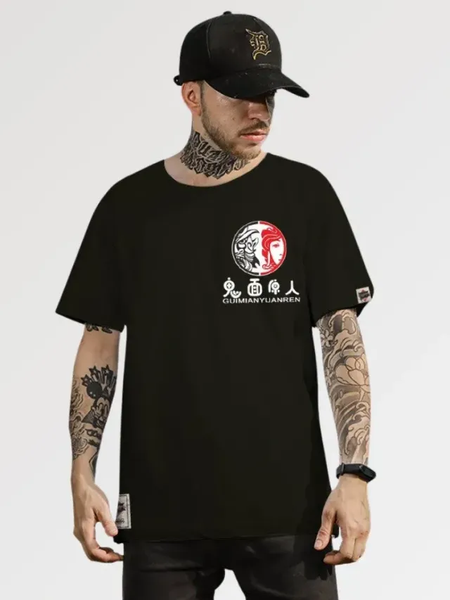 Japon style yuanren t-shirt imprimé coton oversize