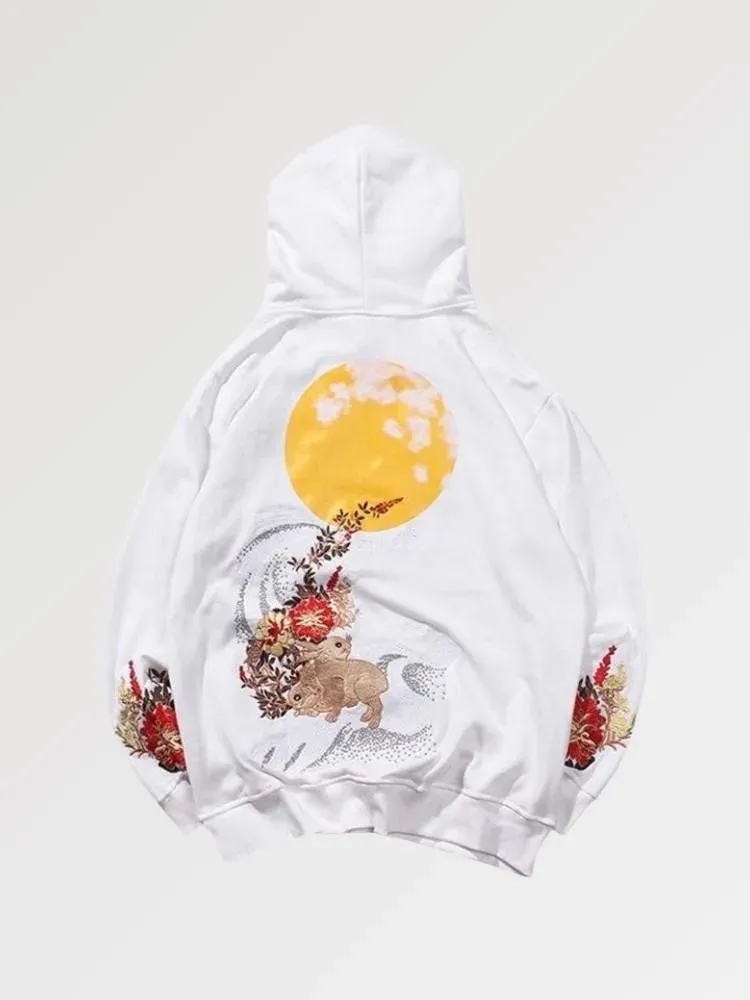 Japon style moonlight sweat motif lune brodé