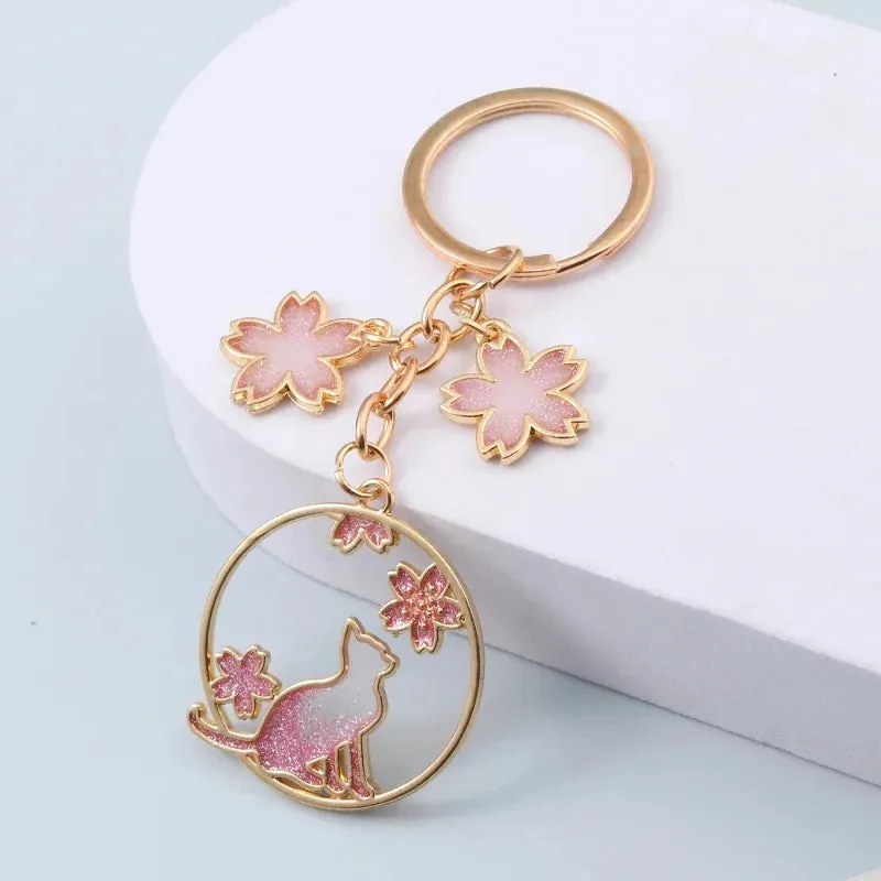 Esprit du Japon porte-clés chat sakura fleurs de cerisier métal