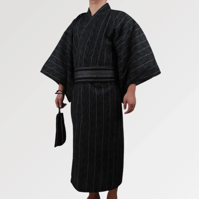 Japon Style Murayama Yukata Homme Noir Rayé Coton