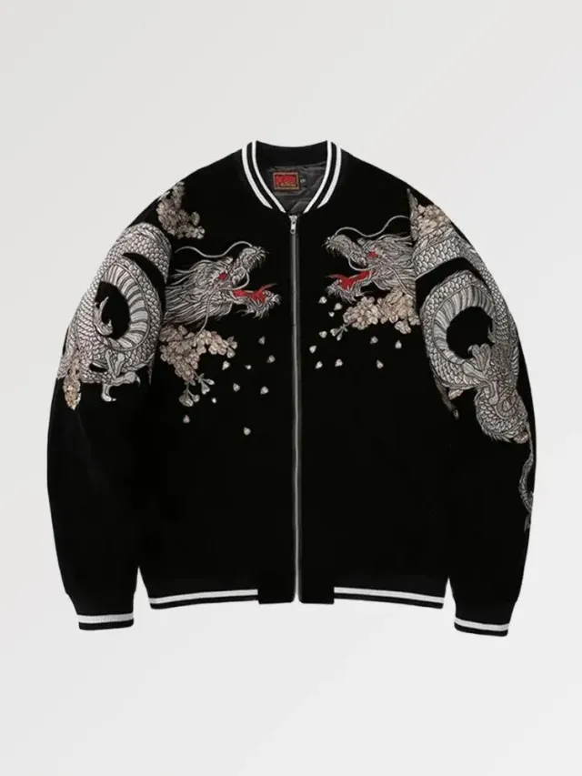 Japon style Sukajan Ryu Bushido bomber brodé