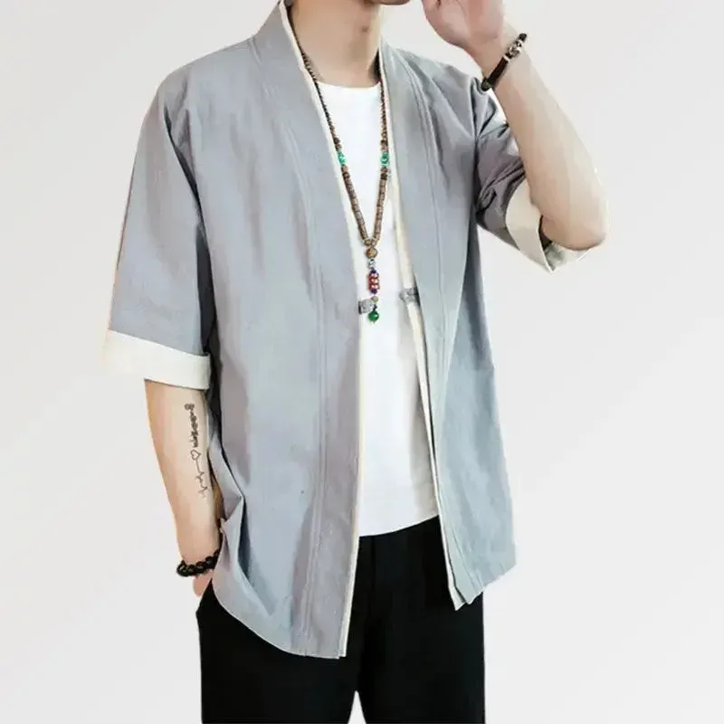 Japon style Hideki veste kimono homme coton lin