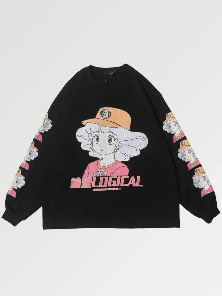 Japon style logical tee-shirt manche longue oversize